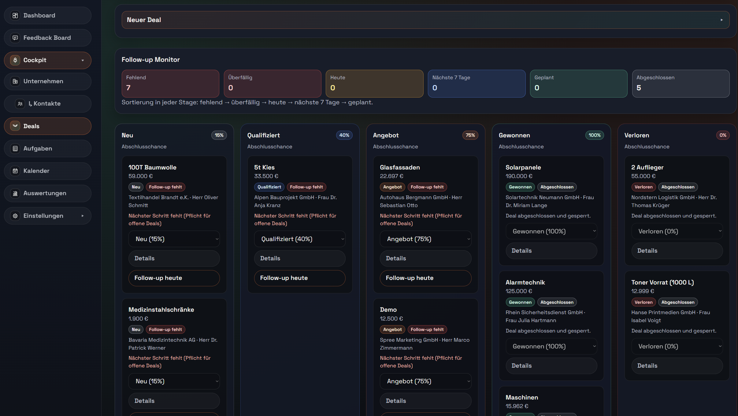 Vorschau Modul Deals und Pipeline